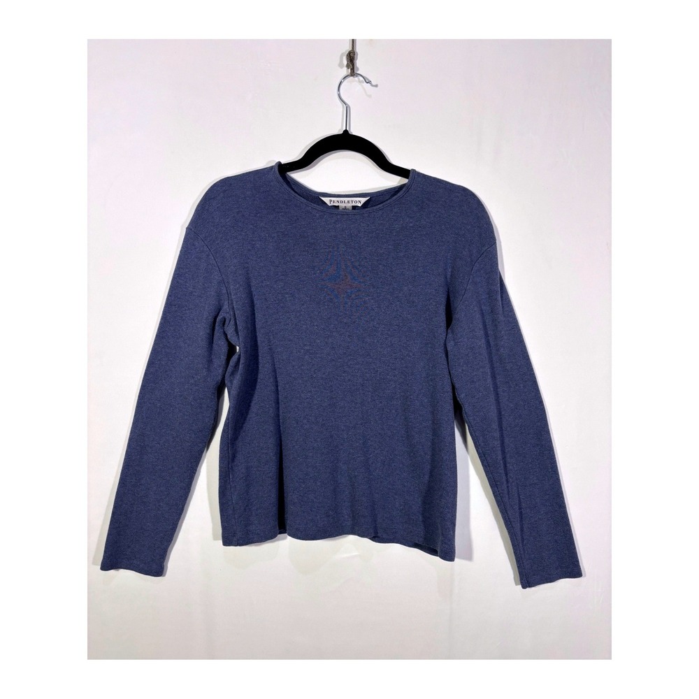 Minimalist Preppy Classic Casual Pendleton Long Sleeve Top Womens Small Blue